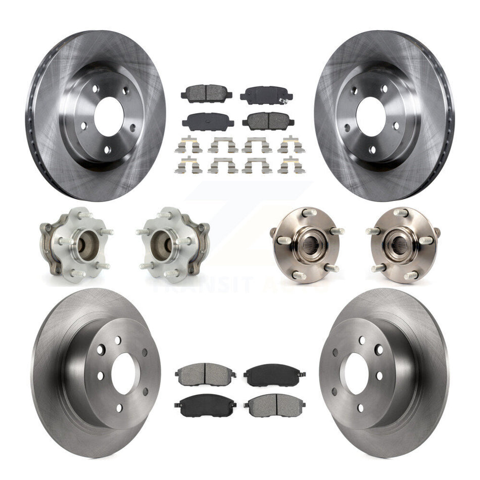 Front Rear Hub Bearings Assembly Disc Brake Rotors And Semi-Metallic Pads Kit (10Pc) For 2007-2012 Nissan Sentra SE-R with 2.5L KBB-109679