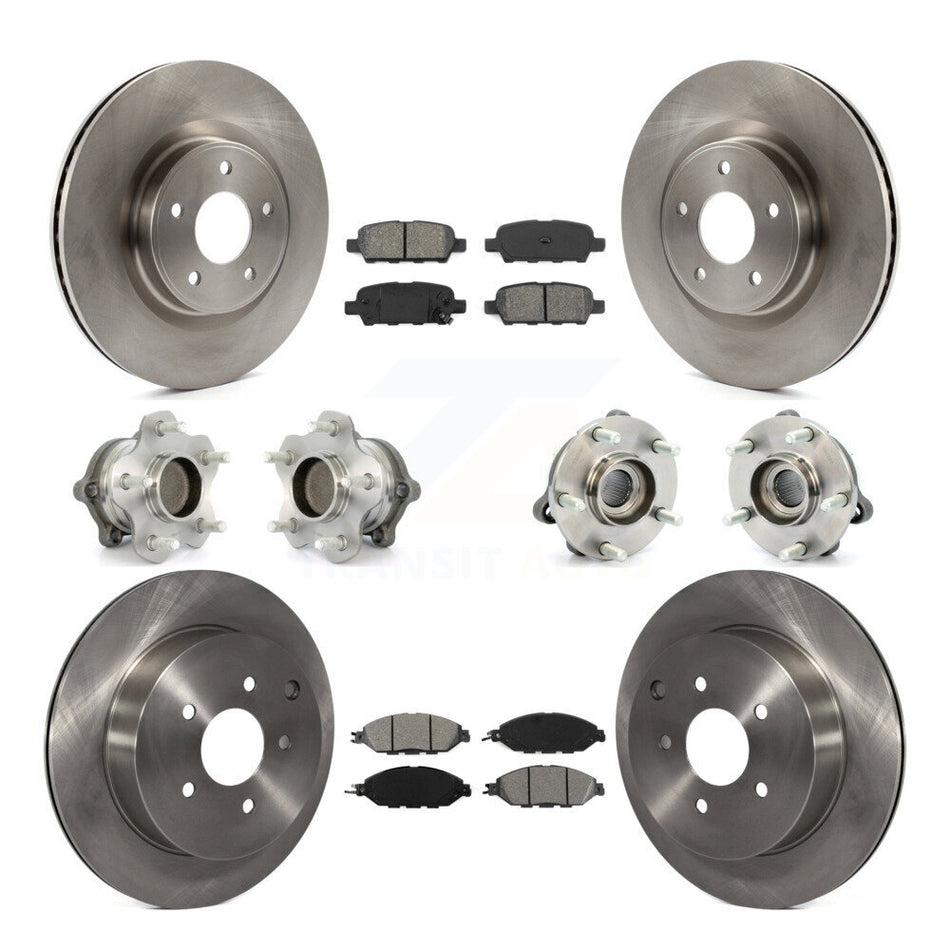 Front Rear Hub Bearings Assembly Disc Brake Rotors And Semi-Metallic Pads Kit (10Pc) For Nissan Pathfinder Murano INFINITI QX60 JX35 FWD KBB-109686