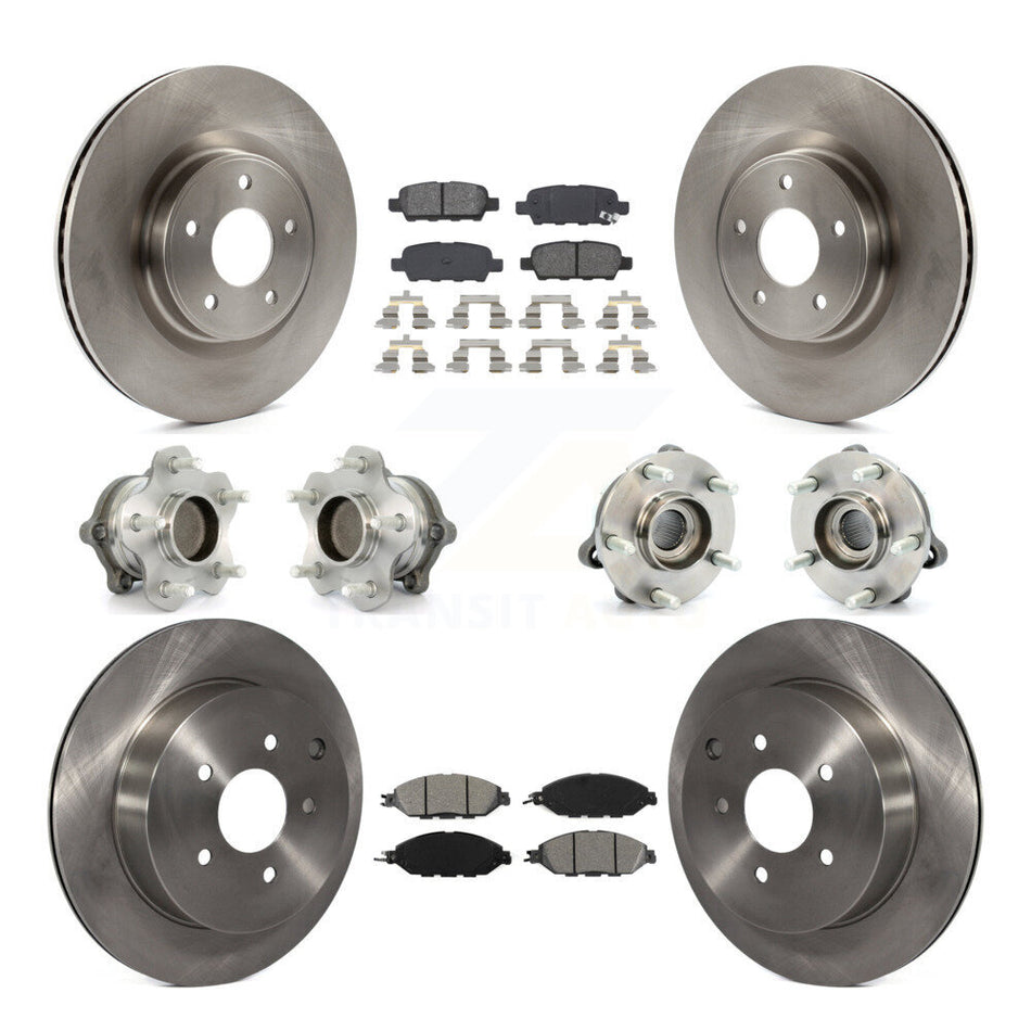 Front Rear Hub Bearings Assembly Disc Brake Rotors And Semi-Metallic Pads Kit (10Pc) For Nissan Pathfinder Murano INFINITI QX60 JX35 FWD KBB-109686