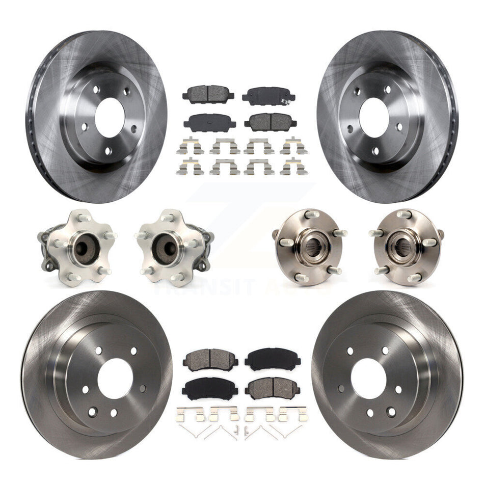 Front Rear Hub Bearings Assembly Disc Brake Rotors And Semi-Metallic Pads Kit (10Pc) For Nissan Rogue Select FWD KBB-109689