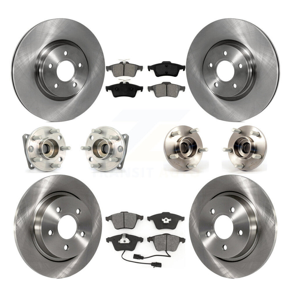 Front Rear Hub Bearings Assembly Disc Brake Rotors And Semi-Metallic Pads Kit (10Pc) For 2005-2010 Volvo S40 V50 With 320mm Diameter Rotor AWD KBB-109704
