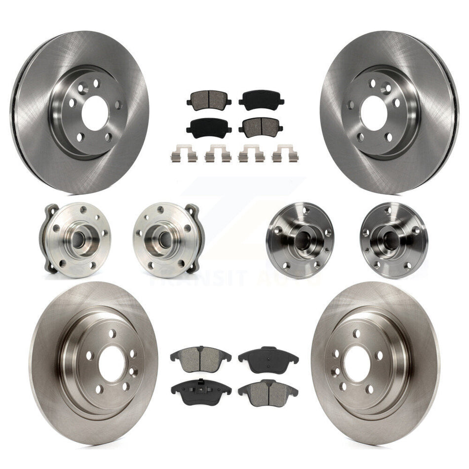 Front Rear Hub Bearings Assembly Disc Brake Rotors And Semi-Metallic Pads Kit (10Pc) For 2013-2014 Volvo S60 3.0L With 300mm Diameter Rotor KBB-109707