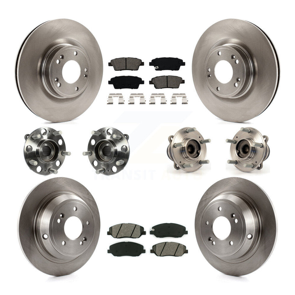 Front Rear Hub Bearings Assembly Disc Brake Rotors And Semi-Metallic Pads Kit (10Pc) For Hyundai Genesis 3.8L KBB-109709