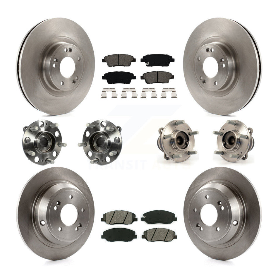 Front Rear Hub Bearings Assembly Disc Brake Rotors And Semi-Metallic Pads Kit (10Pc) For 2012 Hyundai Genesis 3.8L KBB-109710