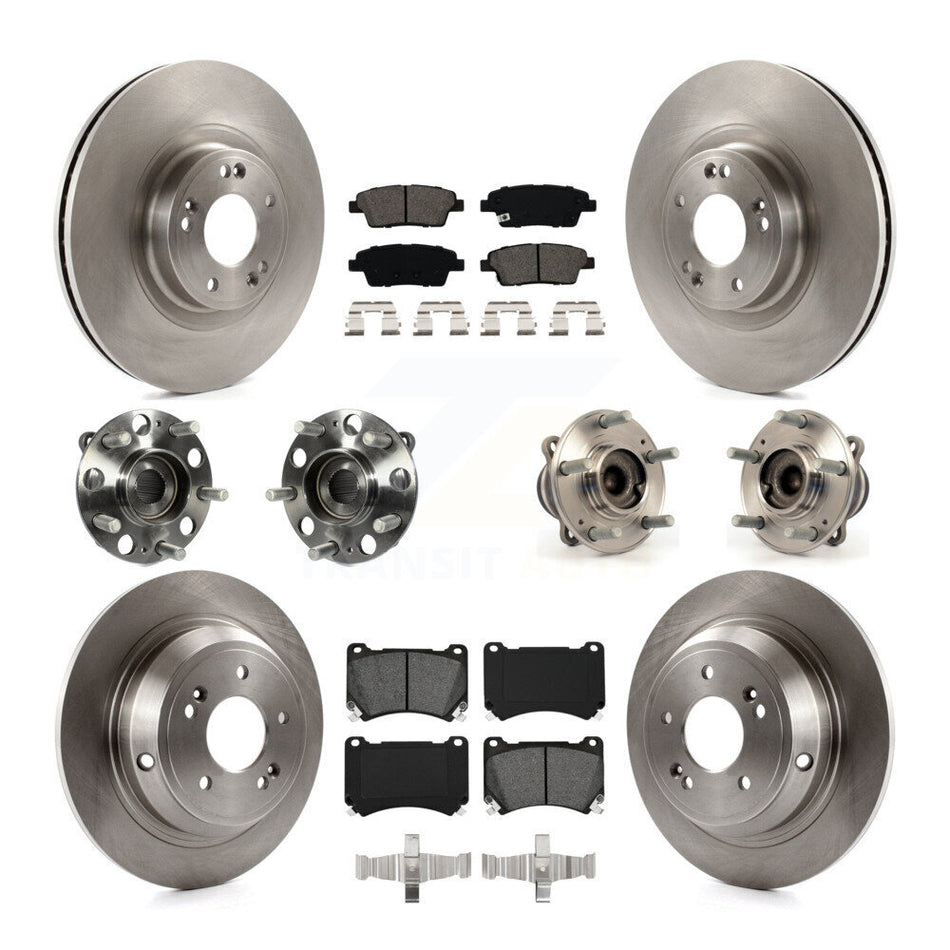 Front Rear Hub Bearings Assembly Disc Brake Rotors And Semi-Metallic Pads Kit (10Pc) For Hyundai Genesis KBB-109712