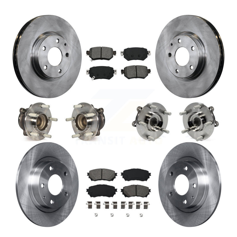 Front Rear Hub Bearings Assembly Disc Brake Rotors And Semi-Metallic Pads Kit (10Pc) For 2016-2018 Mazda 6 KBB-109742