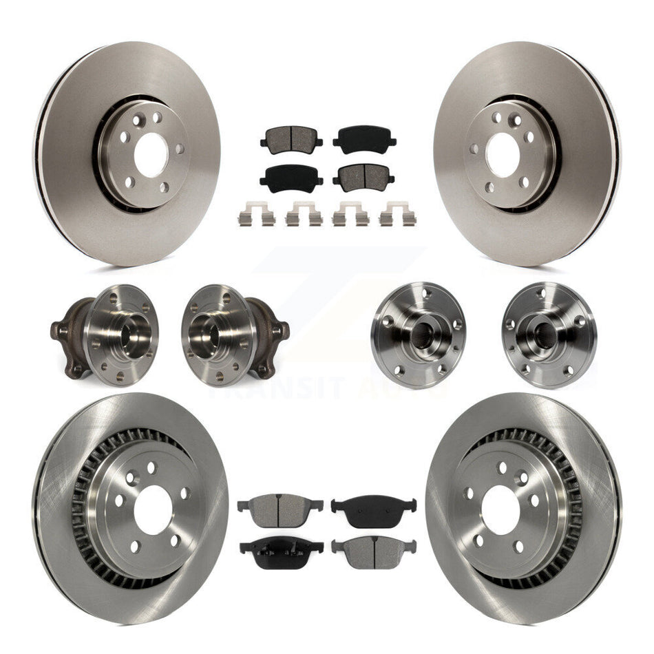 Front Rear Hub Bearings Assembly Disc Brake Rotors And Semi-Metallic Pads Kit (10Pc) For 2010-2015 Volvo XC60 AWD KBB-109744