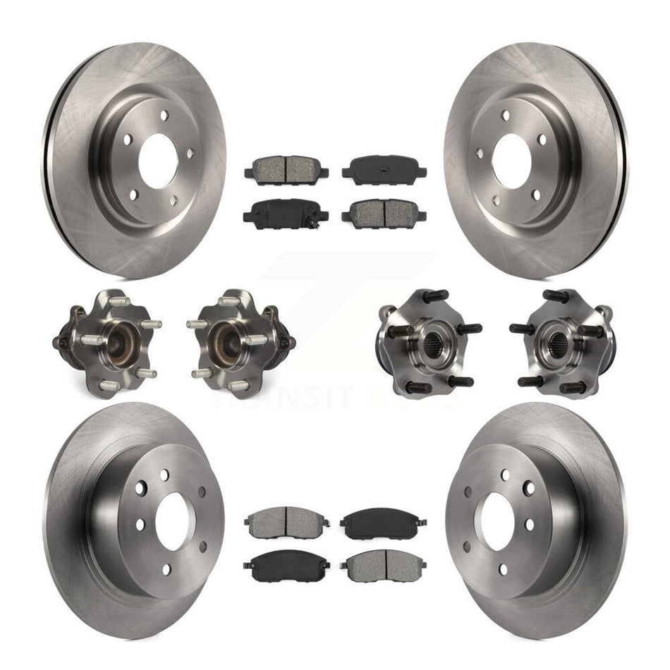 Front Rear Hub Bearings Assembly Disc Brake Rotors And Semi-Metallic Pads Kit (10Pc) For 2017-2019 Nissan Sentra Turbocharged KBB-109745