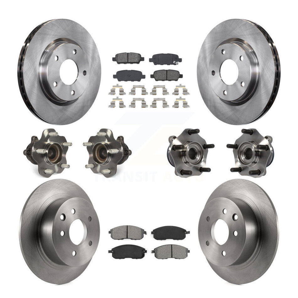 Front Rear Hub Bearings Assembly Disc Brake Rotors And Semi-Metallic Pads Kit (10Pc) For Nissan Sentra KBB-109746