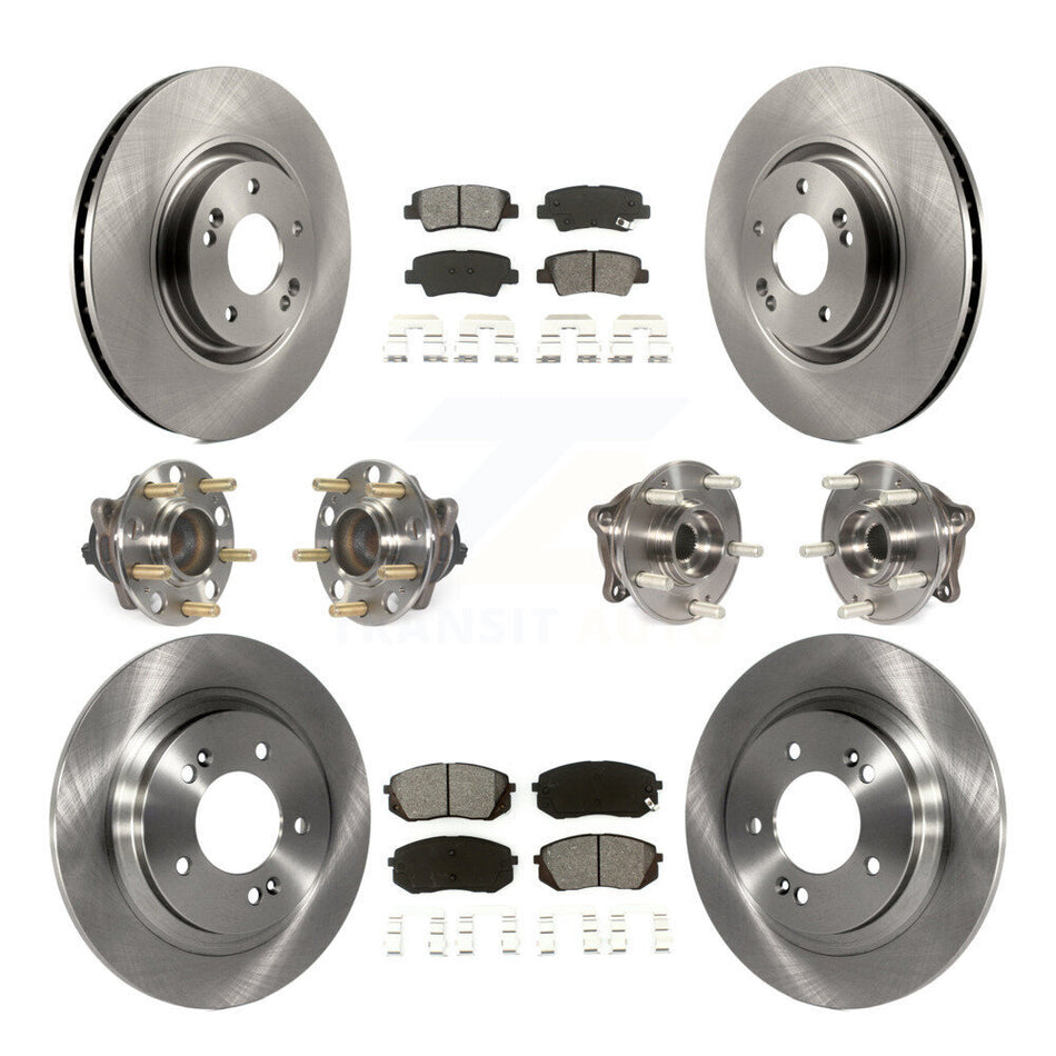 Front Rear Hub Bearings Assembly Disc Brake Rotors And Semi-Metallic Pads Kit (10Pc) For 2015 Hyundai Sonata GAS engine With Power Operated Parking KBB-109765