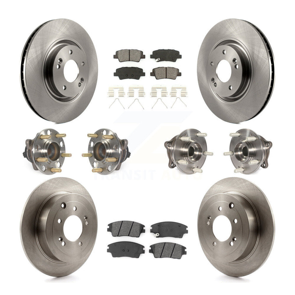 Front Rear Hub Bearings Assembly Disc Brake Rotors And Semi-Metallic Pads Kit (10Pc) For 2017-2021 Kia Sportage FWD with Turbocharged With Manual Parking KBB-109766