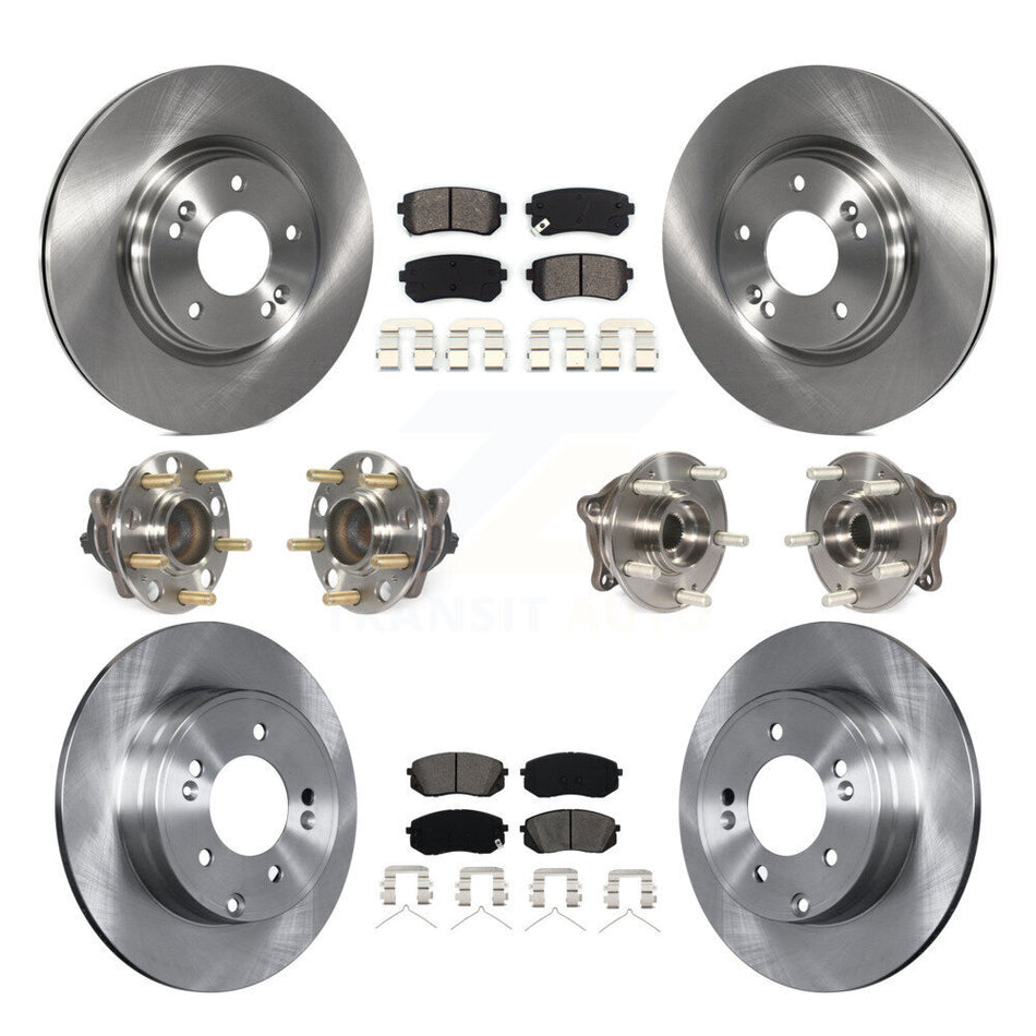Front Rear Hub Bearings Assembly Disc Brake Rotors And Semi-Metallic Pads Kit (10Pc) For 2015-2016 Hyundai Sonata GAS engine With Manual Parking KBB-109768