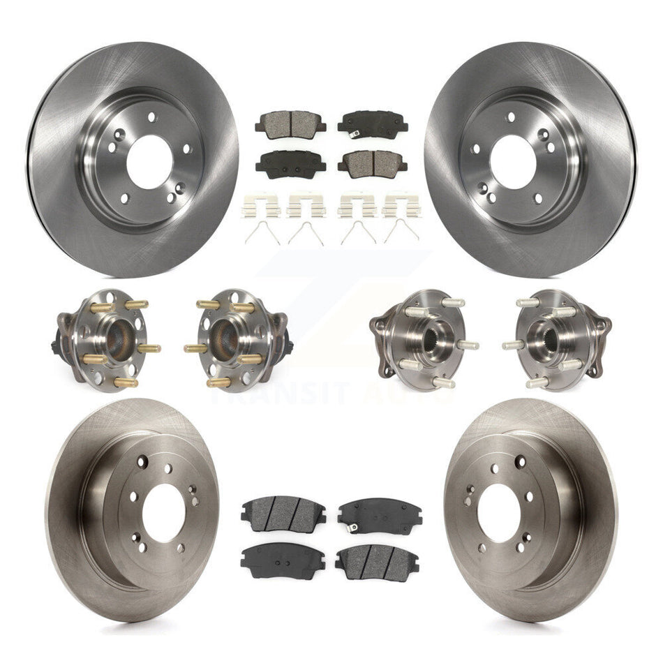 Front Rear Hub Bearings Assembly Disc Brake Rotors And Semi-Metallic Pads Kit (10Pc) For Hyundai Tucson Kia Sportage KBB-109769