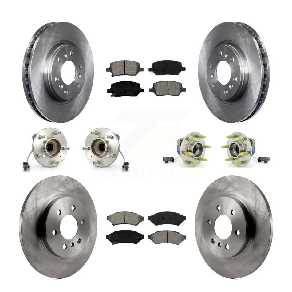 Front Rear Hub Bearings Assembly Disc Brake Rotors And Semi-Metallic Pads Kit (10Pc) For 2007 Saturn Relay 3 Hole Flange or Triangular KBB-109792