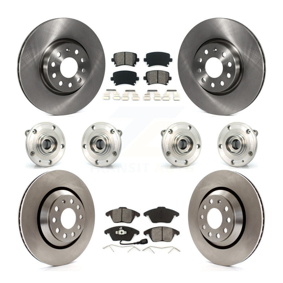 Front Rear Hub Bearings Assembly Disc Brake Rotors And Semi-Metallic Pads Kit (10Pc) For 2009-2010 Volkswagen Passat CC AWD With 312mm Diameter Rotor KBB-109796