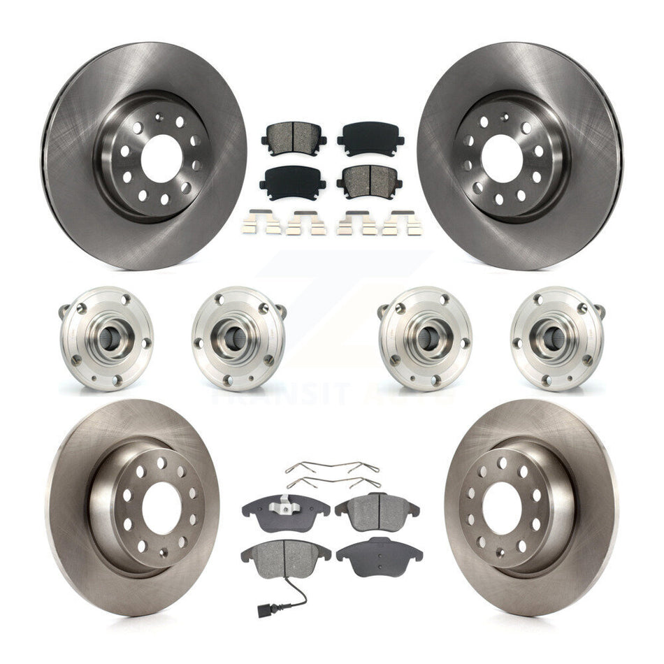 Front Rear Hub Bearings Assembly Disc Brake Rotors And Semi-Metallic Pads Kit (10Pc) For Volkswagen Tiguan Audi Q3 Quattro KBB-109798