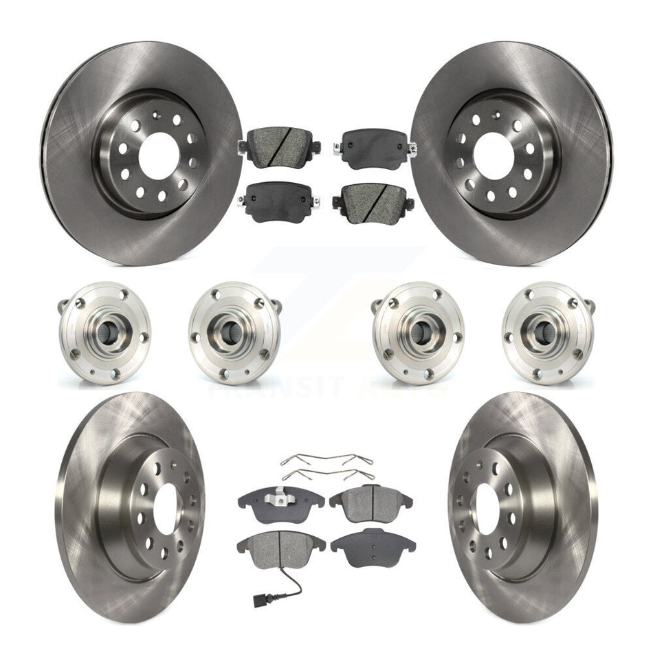 Front Rear Hub Bearings Assembly Disc Brake Rotors And Semi-Metallic Pads Kit (10Pc) For Audi Q3 Quattro KBB-109799