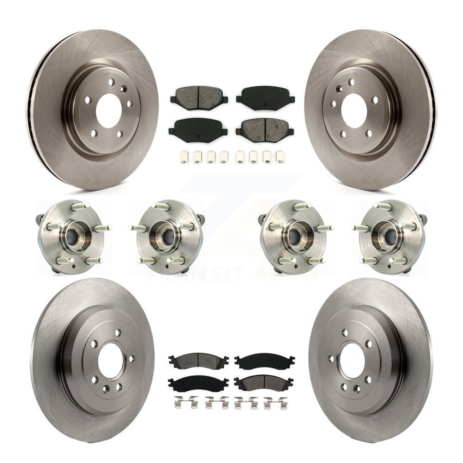 Front Rear Hub Bearings Assembly Disc Brake Rotors And Semi-Metallic Pads Kit (10Pc) For 2010-2012 Ford Taurus SHO KBB-109809