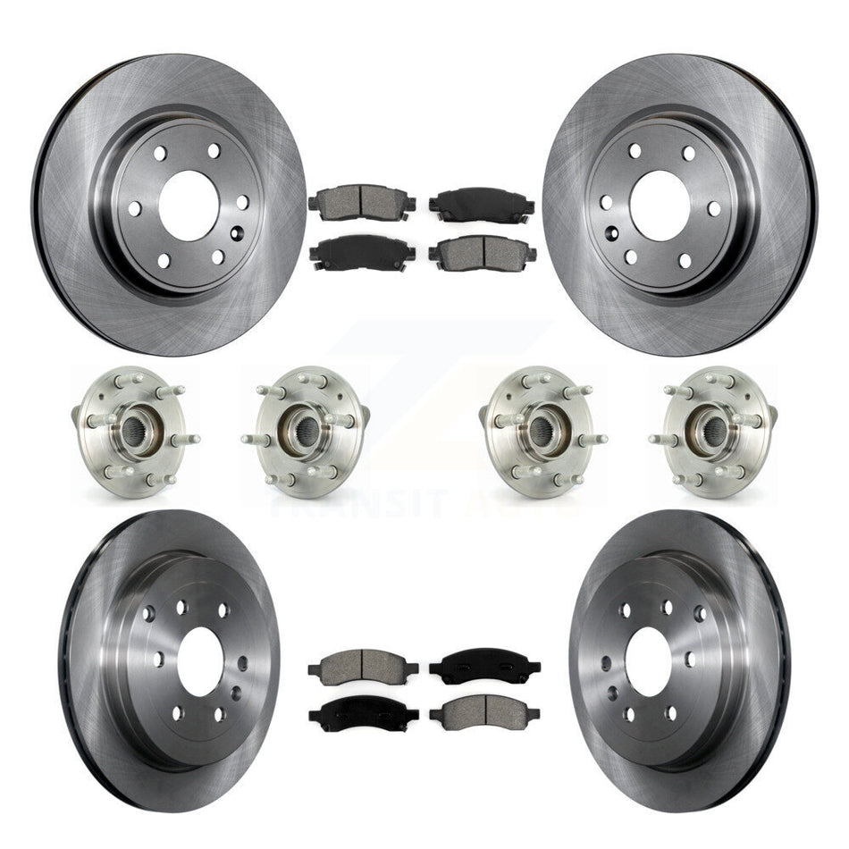 Front Rear Hub Bearings Assembly Disc Brake Rotors And Semi-Metallic Pads Kit (10Pc) For Chevrolet Traverse GMC Acadia Buick Enclave Saturn Outlook Limited KBB-109814