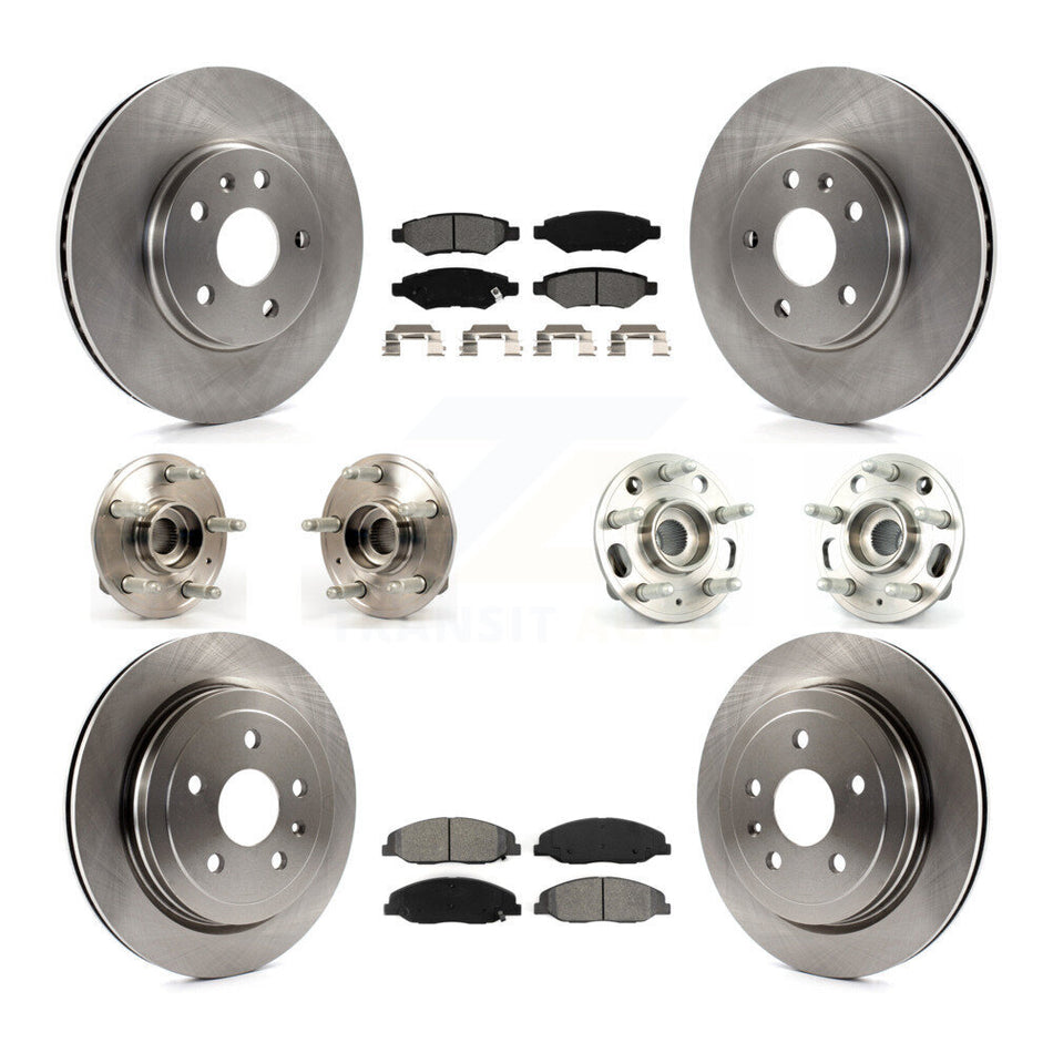 Front Rear Hub Bearings Assembly Disc Brake Rotors And Semi-Metallic Pads Kit (10Pc) For Cadillac CTS Without Heavy Duty Brakes KBB-109827