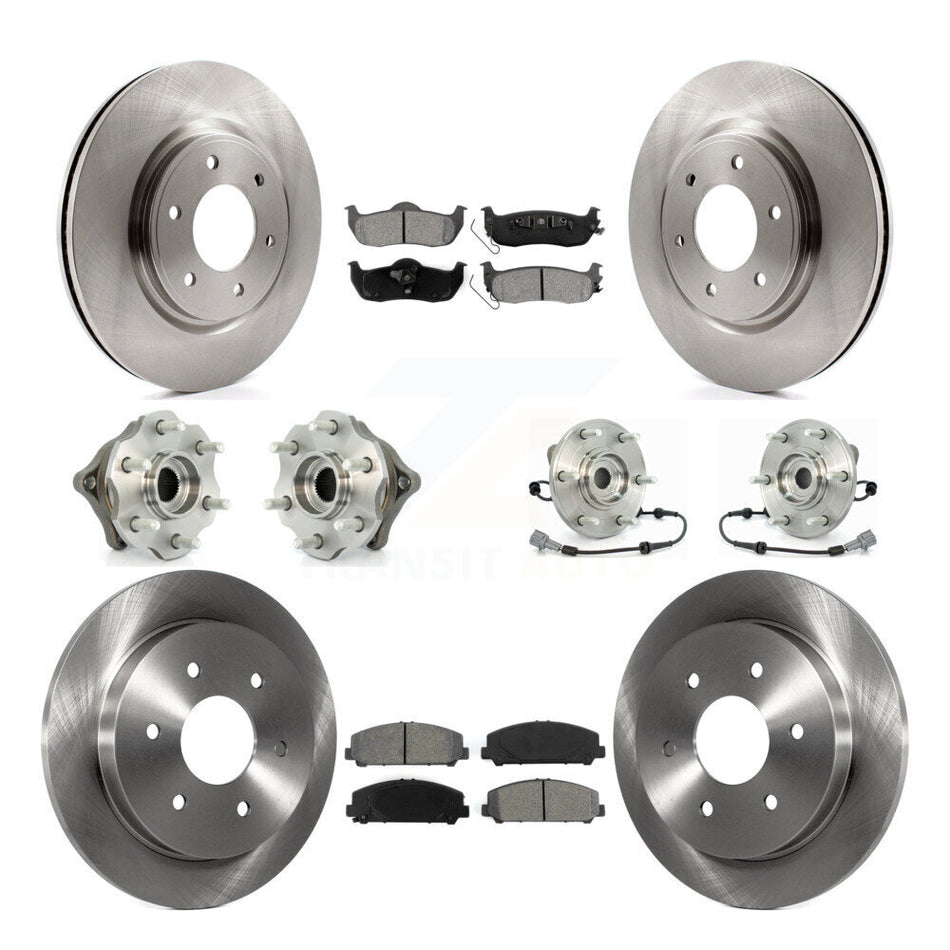 Front Rear Hub Bearings Assembly Disc Brake Rotors And Semi-Metallic Pads Kit (10Pc) For 2008 Nissan Armada AWD 4WD With Internal ABS KBB-109841