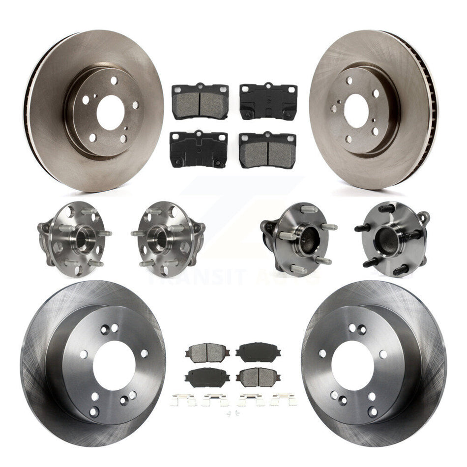 Front Rear Hub Bearings Assembly Disc Brake Rotors And Semi-Metallic Pads Kit (10Pc) For Lexus IS250 Vehicles Built USA Market KBB-109862