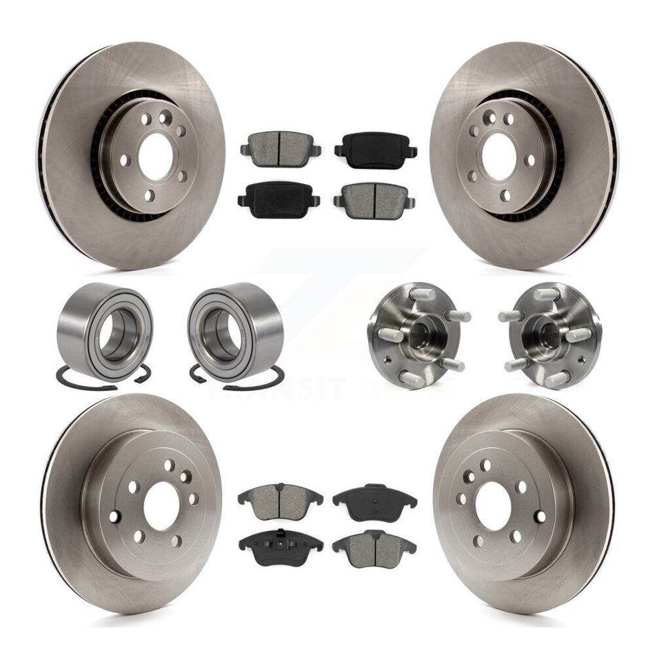 Front Rear Wheel Hub Bearings Assembly Disc Brake Rotors And Semi-Metallic Pads Shoes Kit (10Pc) For 2008-2011 Land Rover LR2 KBB-109872