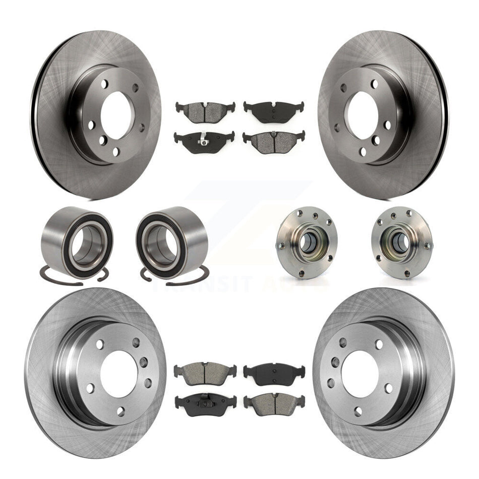 Front Rear Wheel Hub Bearings Assembly Disc Brake Rotors And Semi-Metallic Pads Shoes Kit (10Pc) For BMW 328i 318i 323is 328is 318is KBB-109924