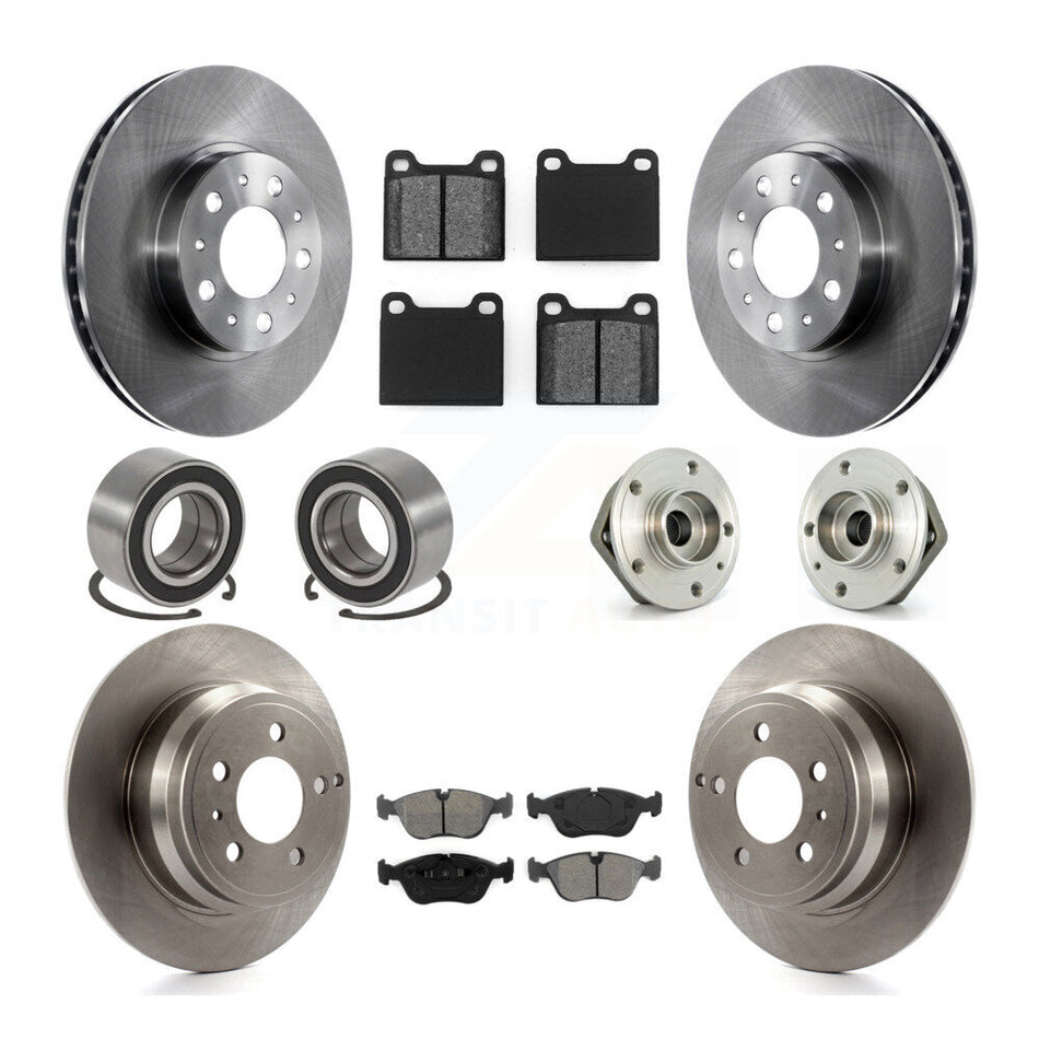 Front Rear Wheel Hub Bearings Assembly Disc Brake Rotors And Semi-Metallic Pads Shoes Kit (10Pc) For 2000 Volvo V70 FWD with Turbocharged With 279mm Diameter Rotor KBB-109933