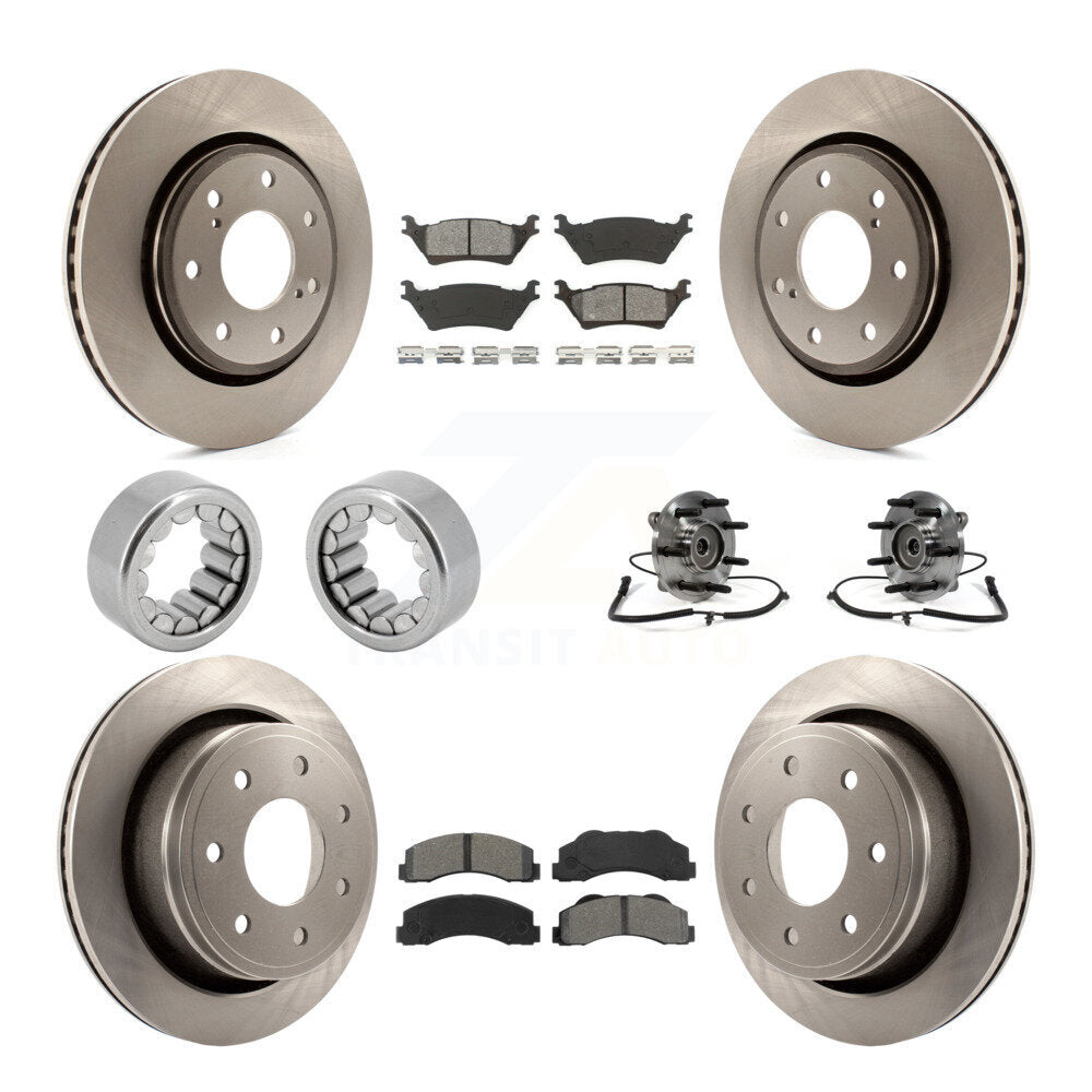 Front Rear Hub Bearing Brake Rotor & Pad Shoe Kit (10Pc) For Ford F-150 With 7 Lug Wheels KBB-109983