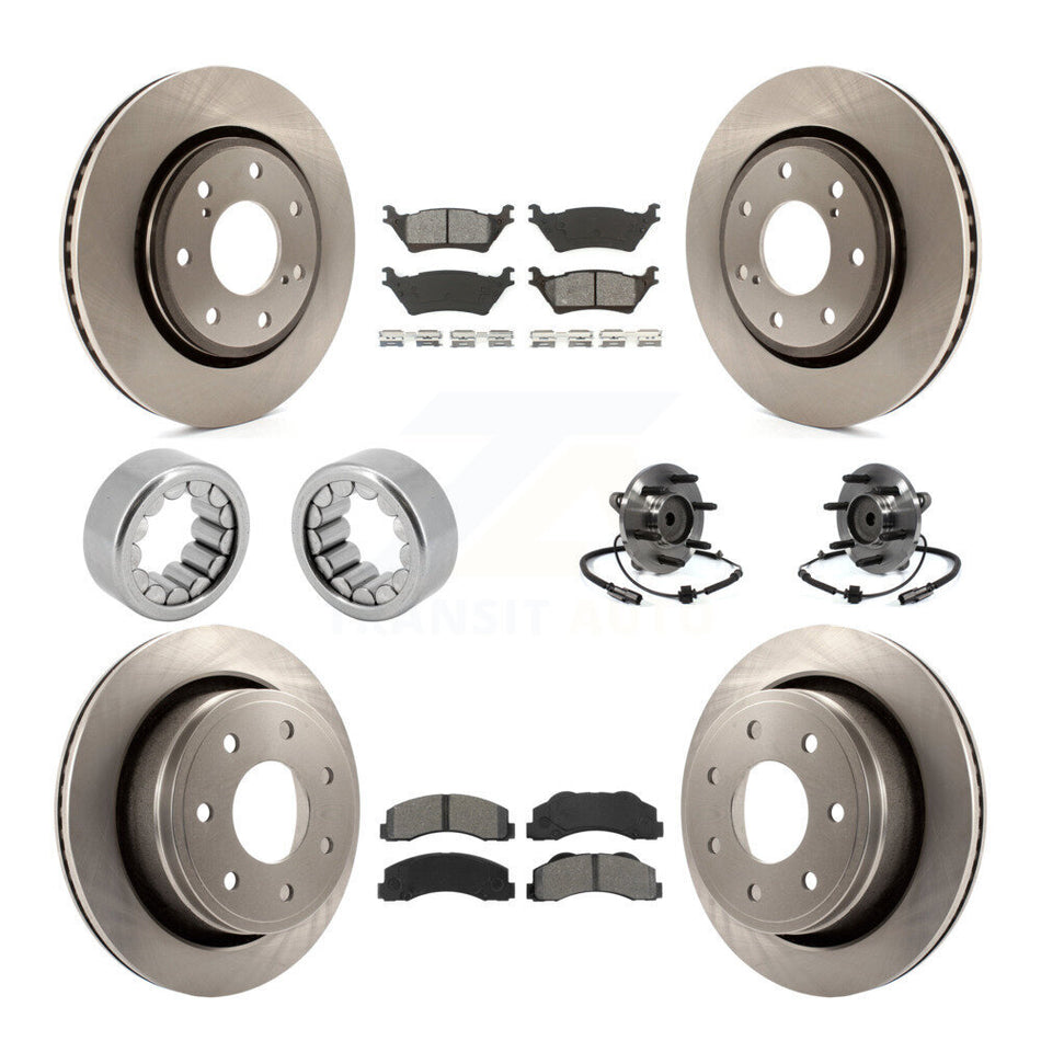 Front Rear Hub Bearing Brake Rotor & Pad Shoe Kit (10Pc) For Ford F-150 With 7 Lug Wheels KBB-110061