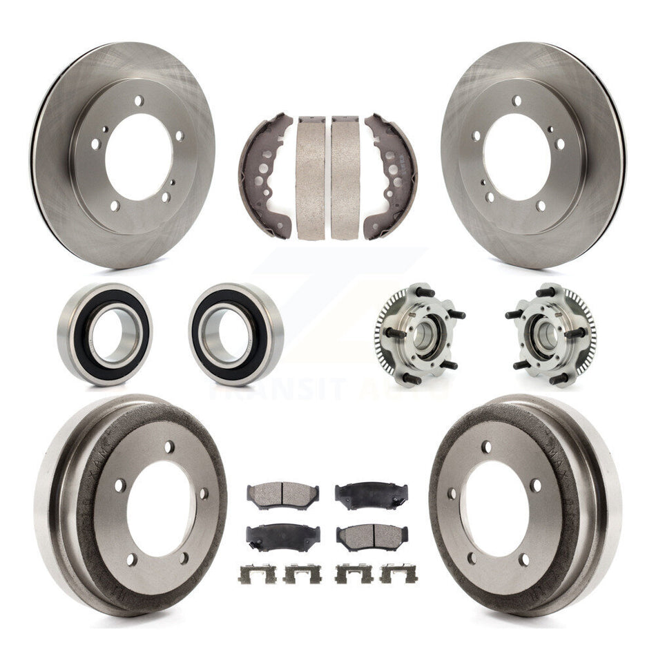 Front Rear Hub Bearings Assembly Disc Brake Rotors And Ceramic Pads Shoes Kit (10Pc) For 2001-2004 Chevrolet Tracker Suzuki Vitara Non-ABS KBB-110073