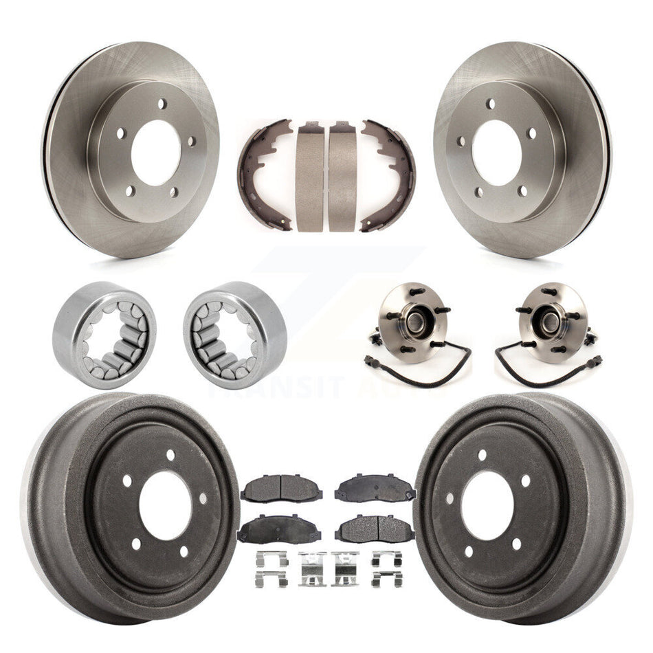 Front Rear Hub Bearing Disc Brake Rotors And Ceramic Pads Shoes Kit (10Pc) For Ford F-150 KBB-110129