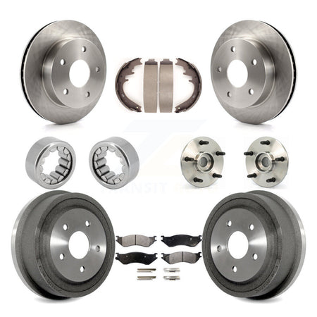 Front Rear Hub Bearings Disc Brake Rotors And Pads Shoes Kit (10Pc) For Dodge Ram 1500 KBB-110136