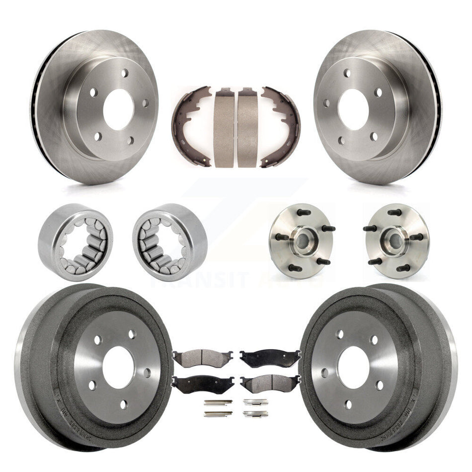 Front Rear Hub Bearings Disc Brake Rotors And Pads Shoes Kit (10Pc) For Dodge Ram 1500 KBB-110136