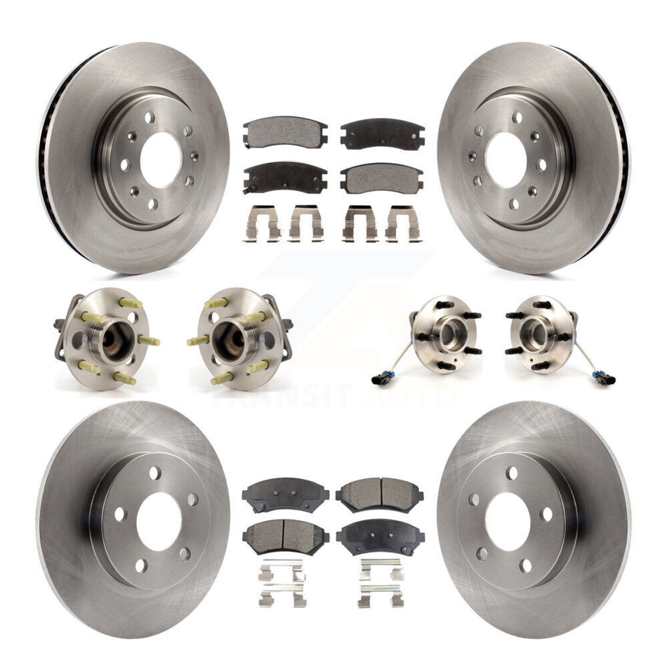 Front Rear Hub Bearings Assembly Disc Brake Rotors And Ceramic Pads Kit (10Pc) For 2003-2004 Cadillac Seville With Solid Rotor KBB-110162
