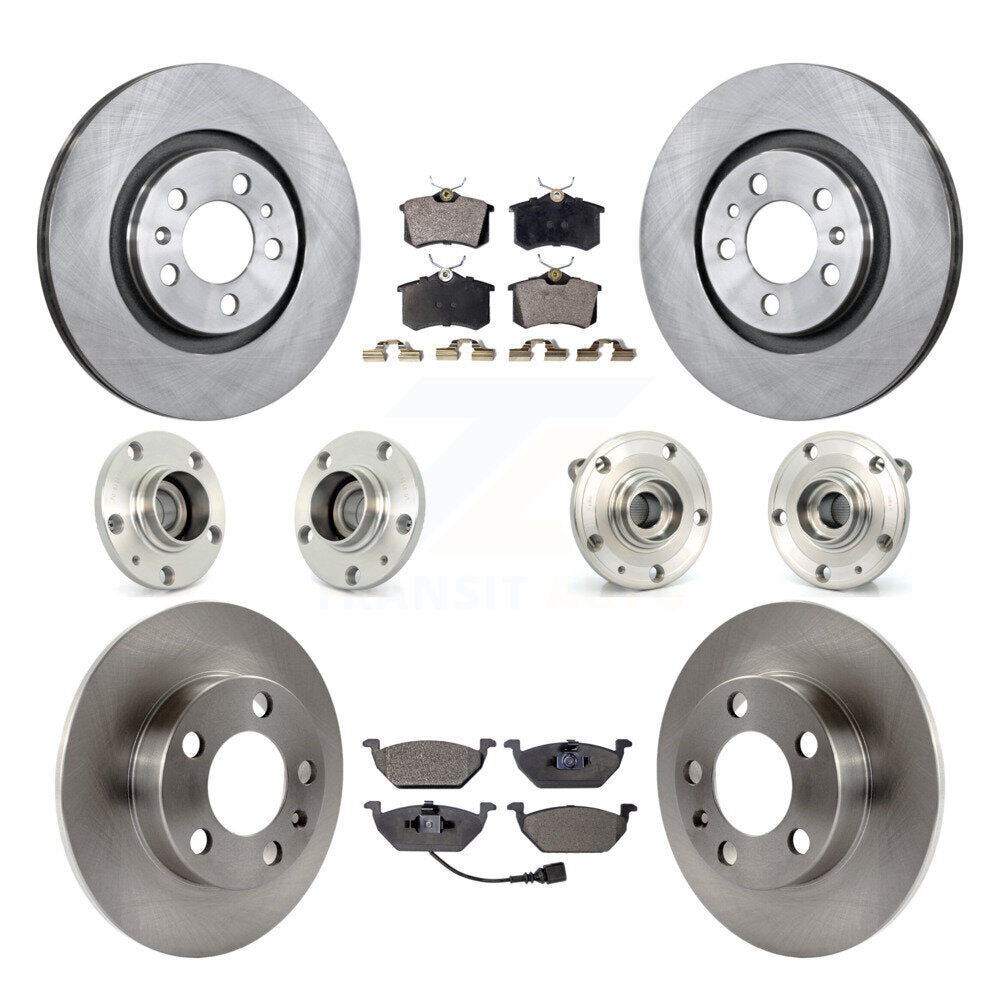 Front Rear Hub Bearing Brake Rotor And Pad Kit (10Pc) For 2007-2009 Volkswagen Jetta City KBB-110170