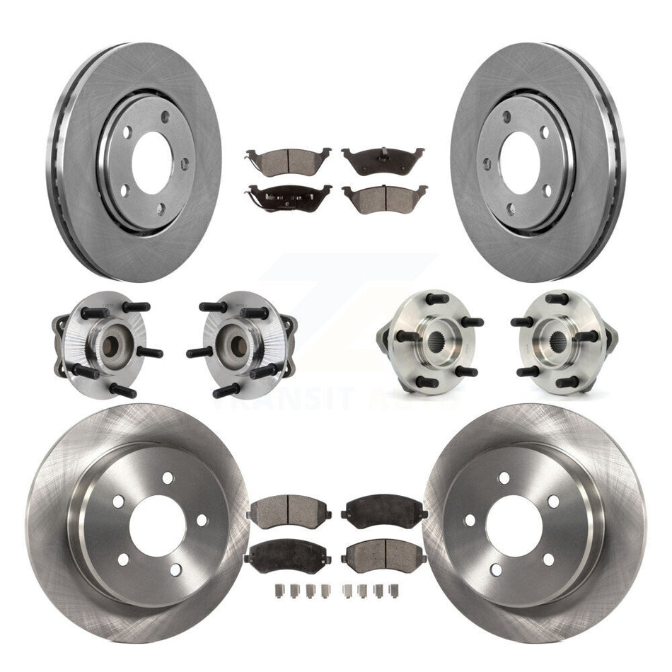 Front Rear Hub Bearings Assembly Disc Brake Rotors And Ceramic Pads Kit (10Pc) For Chrysler Town & Country Dodge Grand Caravan KBB-110193