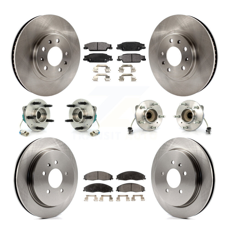 Front Rear Hub Bearings Assembly Disc Brake Rotors And Ceramic Pads Kit (10Pc) For Cadillac CTS With Standard Suspension KBB-110208