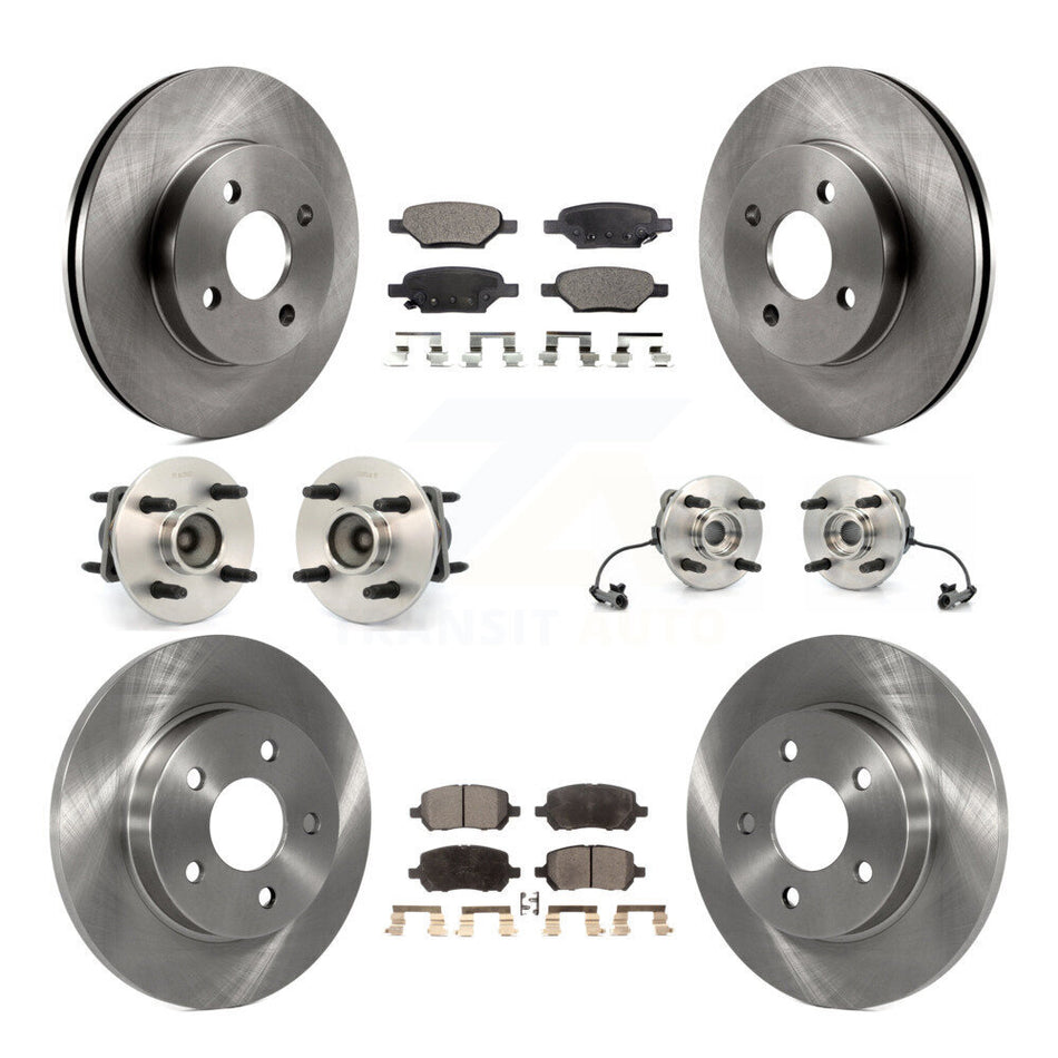 Front Rear Hub Bearings Assembly Disc Brake Rotors And Ceramic Pads Kit (10Pc) For 2007-2010 Pontiac G5 4-Wheel ABS With 4 Lug Wheels Drum Brakes KBB-110221