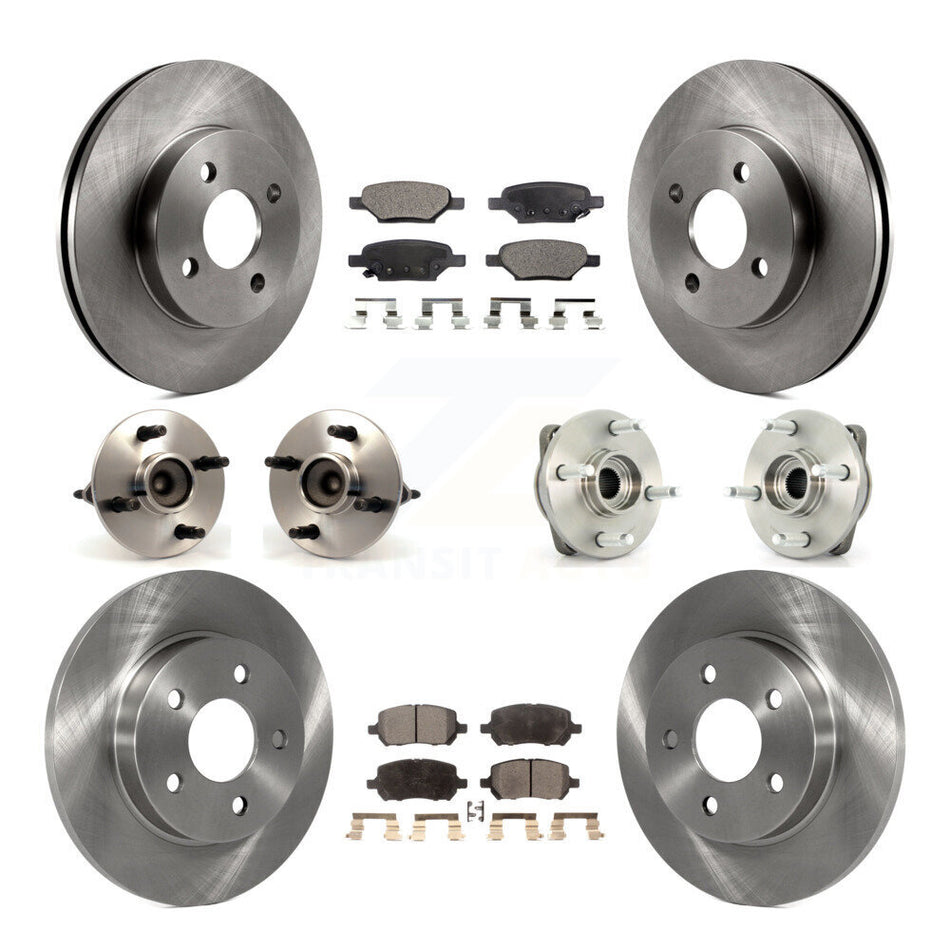Front Rear Hub Bearings Assembly Disc Brake Rotors And Ceramic Pads Kit (10Pc) For 2007-2010 Pontiac G5 Non-ABS With 4 Lug Wheels Drum Brakes KBB-110224