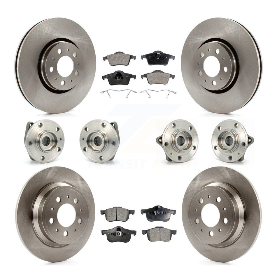 Front Rear Hub Bearings Assembly Disc Brake Rotors And Ceramic Pads Kit (10Pc) For 2008 Volvo S60 AWD With 316mm Diameter Rotor KBB-110230