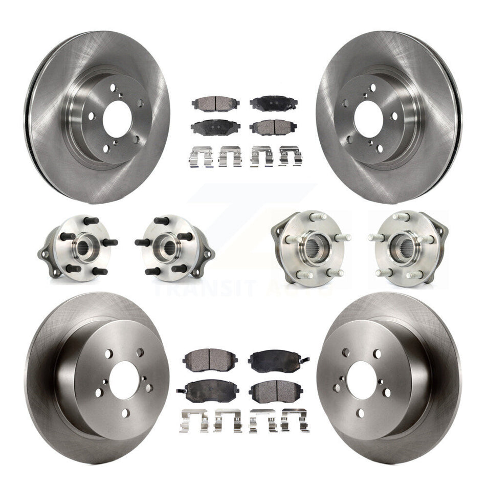 Front Rear Hub Bearings Assembly Disc Brake Rotors And Ceramic Pads Kit (10Pc) For 2005 Subaru Legacy i Limited With 277mm Diameter Rotor KBB-110245