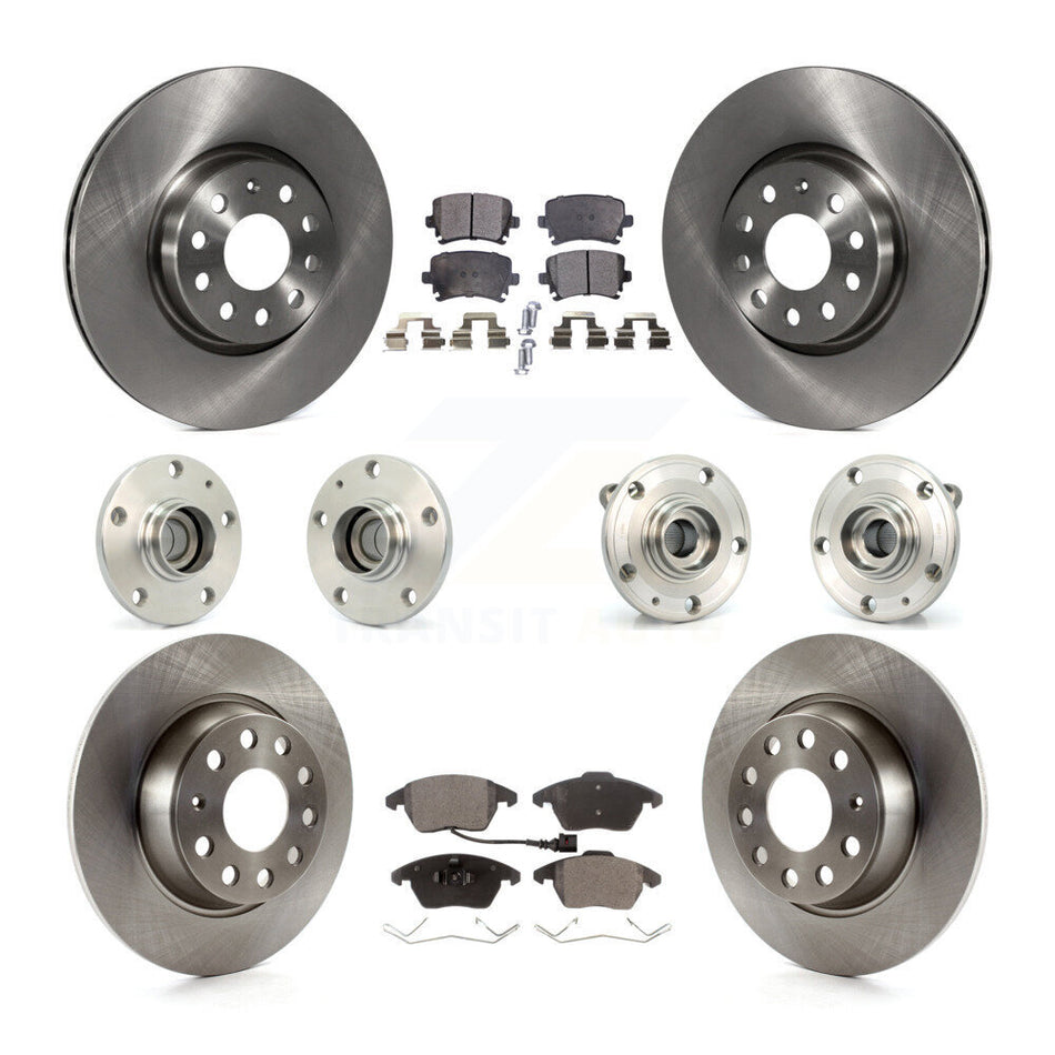 Front Rear Hub Bearings Assembly Disc Brake Rotors And Ceramic Pads Kit (10Pc) For Volkswagen Passat Eos KBB-110272