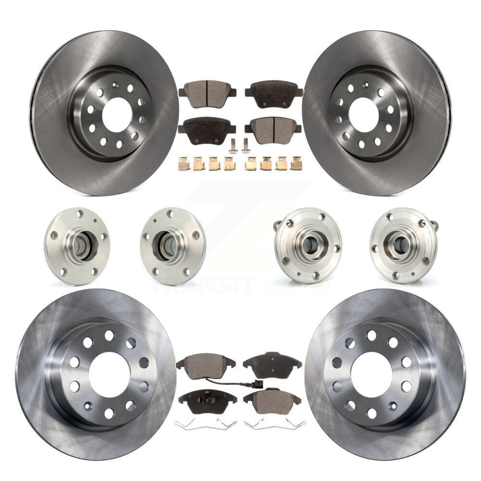 Front Rear Hub Bearing Brake Rotor And Pad Kit (10Pc) For 2017-2018 Volkswagen Jetta 2.0L KBB-110275