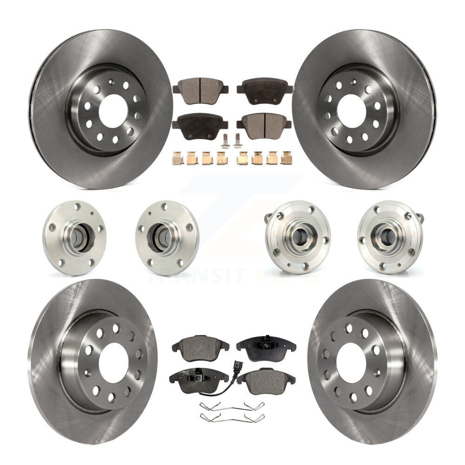 Front Rear Hub Bearings Assembly Disc Brake Rotors And Ceramic Pads Kit (10Pc) For Volkswagen Passat KBB-110278