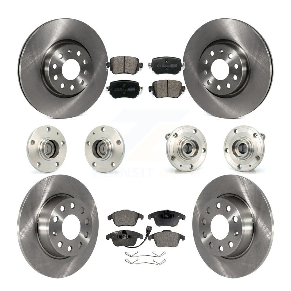 Front Rear Hub Bearings Assembly Disc Brake Rotors And Ceramic Pads Kit (10Pc) For Volkswagen Passat KBB-110279