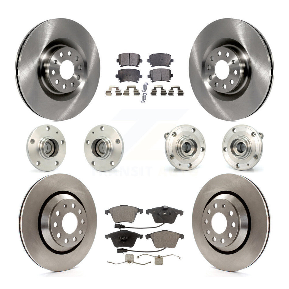 Front Rear Hub Bearings Assembly Disc Brake Rotors And Ceramic Pads Kit (10Pc) For Volkswagen Passat CC Golf R KBB-110283