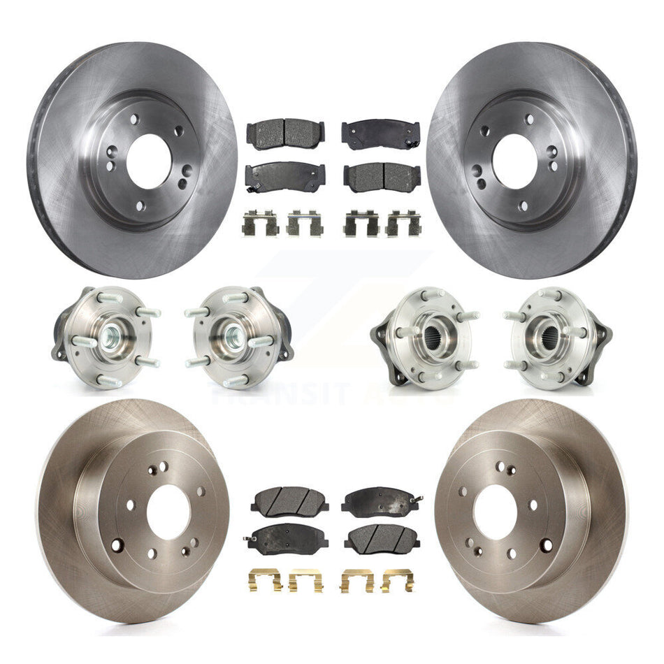Front Rear Hub Bearings Assembly Disc Brake Rotors And Ceramic Pads Kit (10Pc) For 2007-2009 Hyundai Santa Fe FWD KBB-110289
