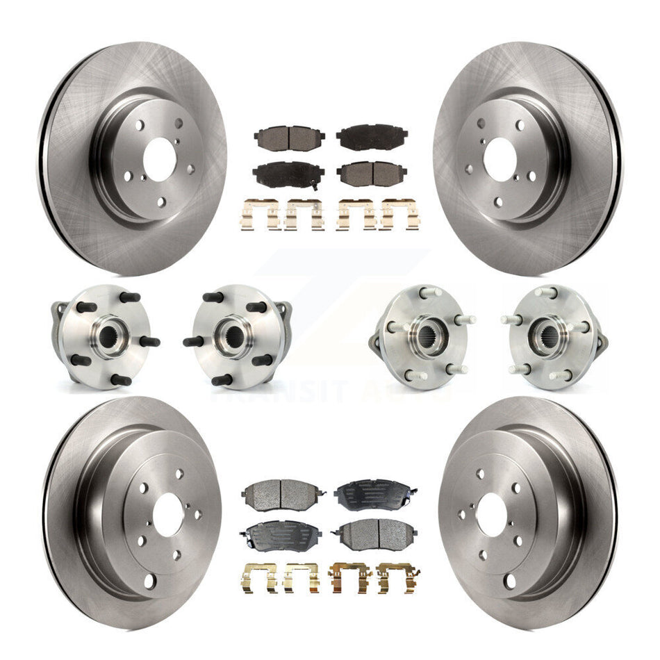 Front Rear Hub Bearings Assembly Disc Brake Rotors And Ceramic Pads Kit (10Pc) For 2008-2014 Subaru Tribeca KBB-110296